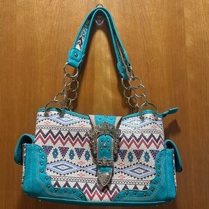 Turquoise studded, concealed shoulder bag